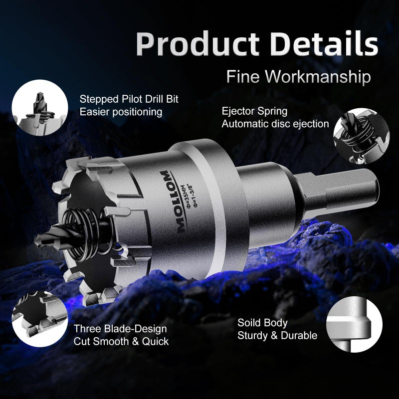 Mollom (4-5/16''|110mm) Heavy Duty Carbide Hole Saw with 2 Pilot Drill Bits  Hole Cutter cuts Stainless Steel  mild Steel  Iron  Copper  Brass  Plastic - Image 3
